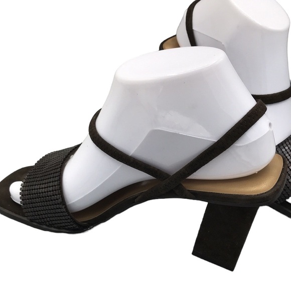 Ann Marino Precious Metal & Suede Chunky Heel Open Toe Size 8 New - Picture 3 of 13